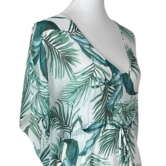 Kona Sol Beach Coverup Midi Dolman Sleeves Green Palm Leaf Women’s Size Small - Picture 6 of 11